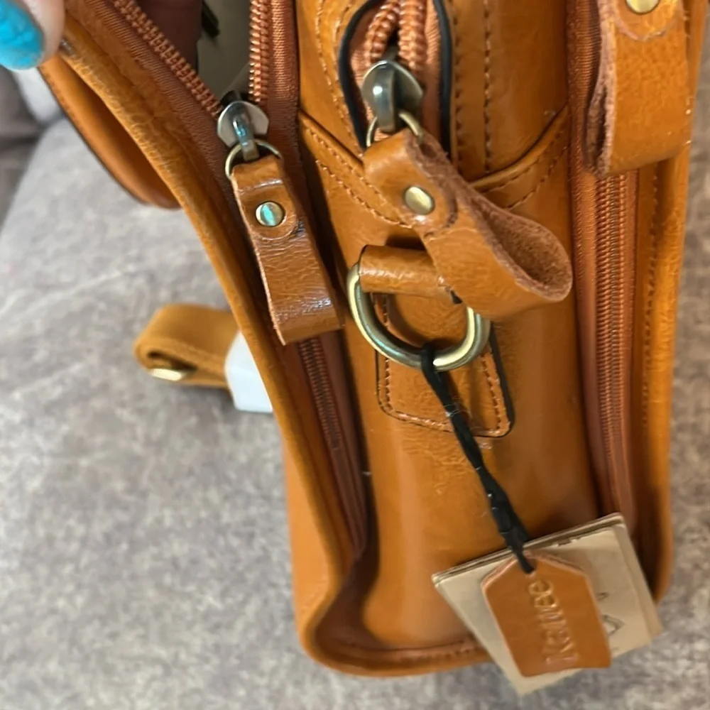 All leather laptop briefcase large shoulder strap and pockets new